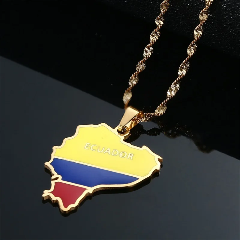 Stainless Steel Ecuador Map With Flag Pendant Necklaces Ecuadorian Jewelry 3