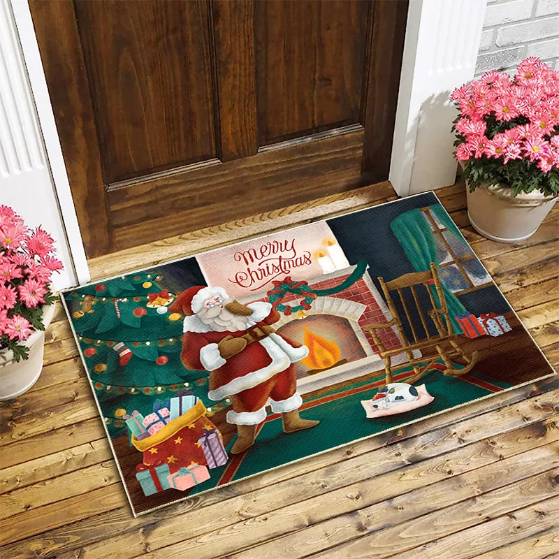 Cute Christmas Door Mat, Crystal Velvet Rug, Per Flat, Cartoon