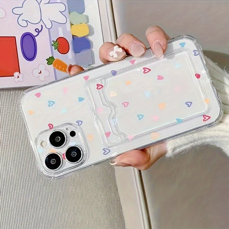 Heart-Shaped Colorful Phone Case with Card Slot Cover