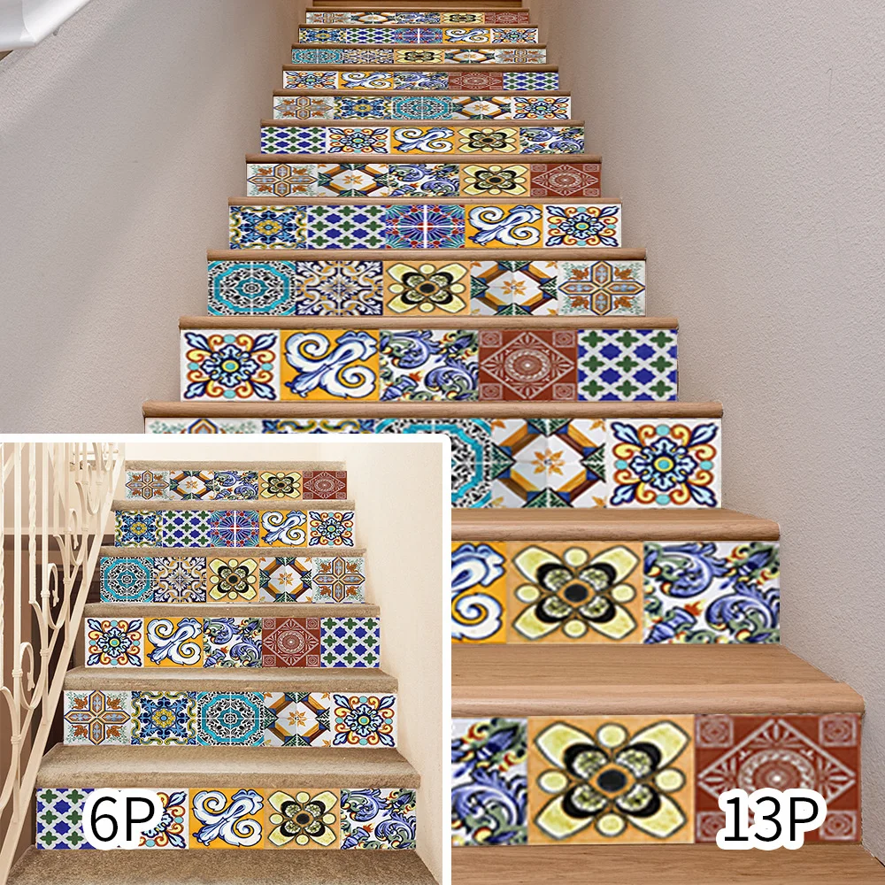 Floor Stickers Sticker Decoration 6 Pcs/13 Pcs Stair Stickers Riser Staircase Sticker For Stairway Covering PVC Home Staircase Renovation Decor Treads