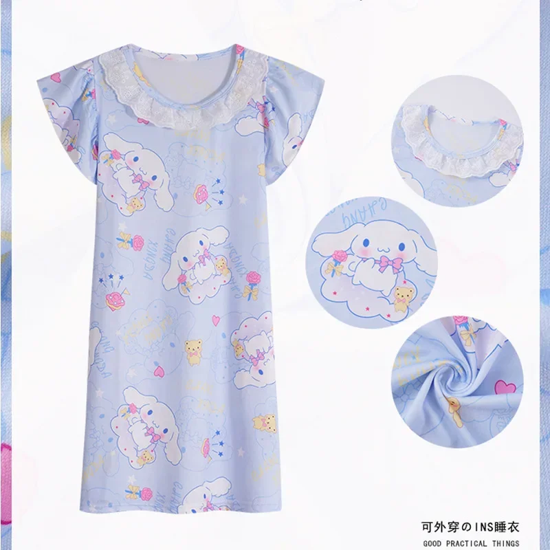Girls Summer Dress Nightdress Stitch Cartoon Clothes Pajamas Children's Clothing ShortSleeve Pajamas Dress Kids Family Wear