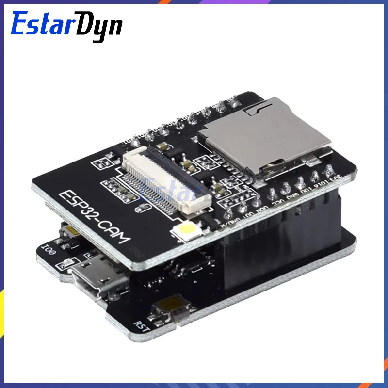 Module ESP32-CAM OV2640 montrant le chip ESP32 et les broches GPIO