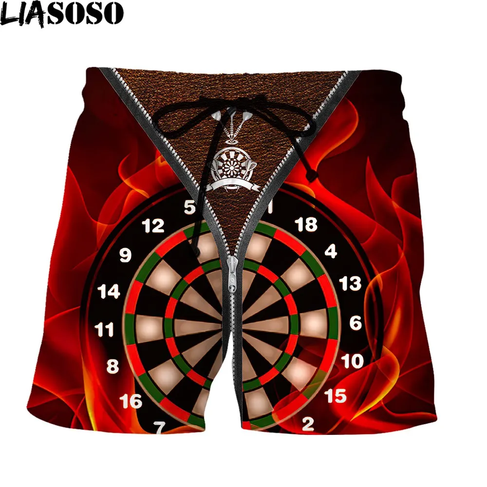 LIASOSO 3D Print Summer Men's Beach Shorts Darts Bar Game Flame Hot Sale Sports Running Casual Fashion Style Design Short Pants