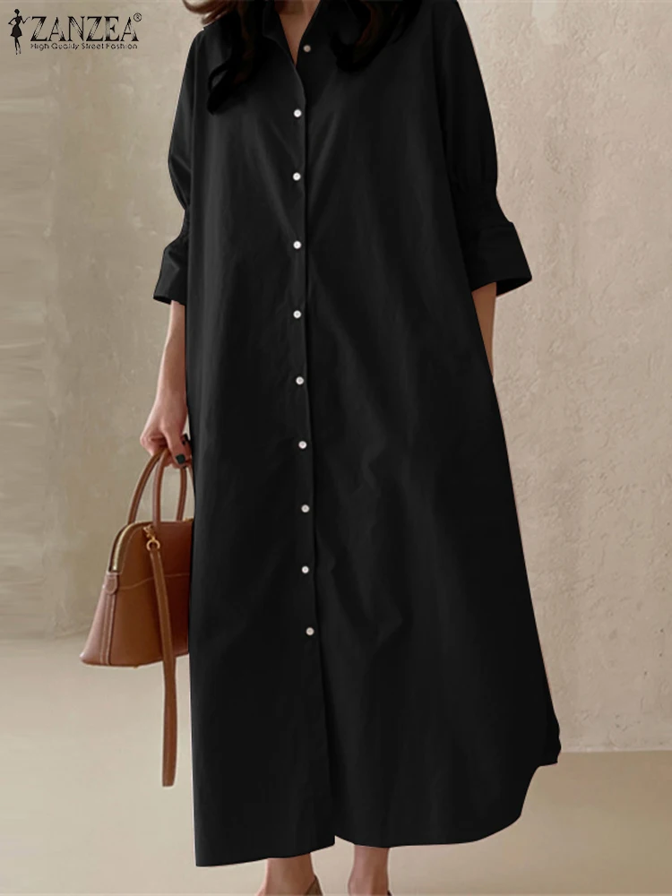 

ZANZEA Autumn Fashion Shirt Dress Oversize Sundress Stylish Maxi Dresses Casual Holiday Robe Women Long Sleeve OL Work Vestidos