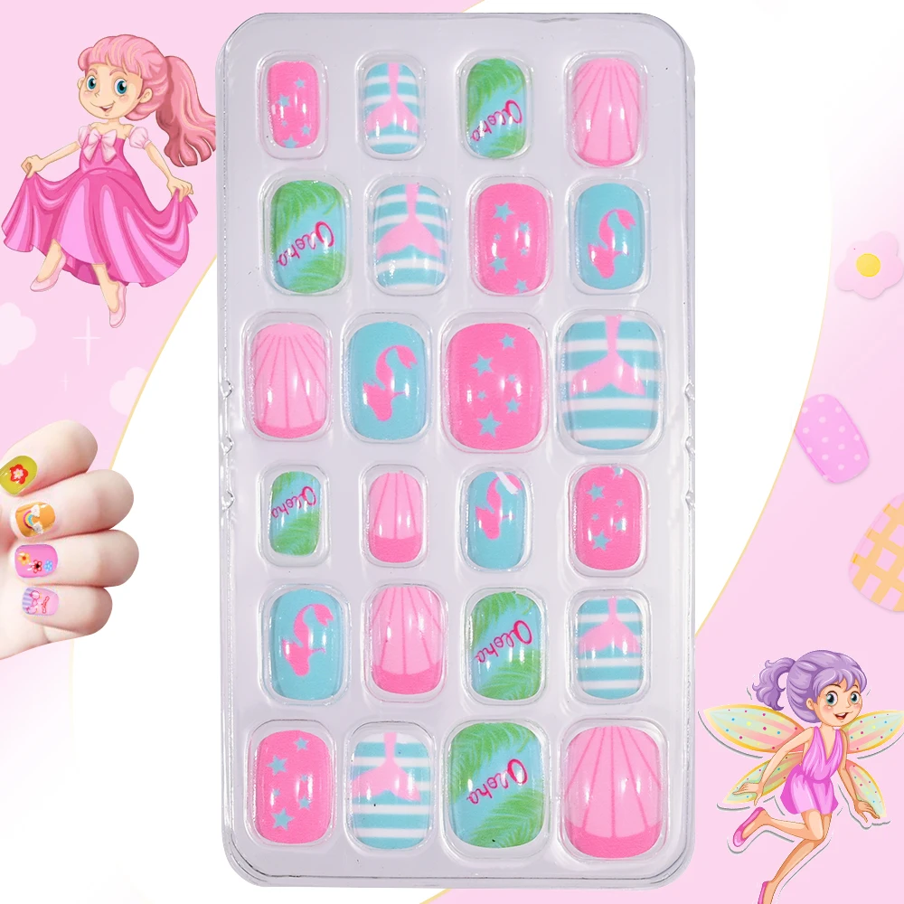 120Pcs Kids Cartoon Press-On Short Fake Nails