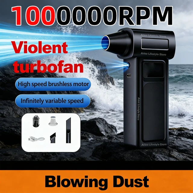 Souffleur à jet puissant sans balais 1 000 000 tr/min, souffleur turbo électrique puissant, élimine l'eau, la neige, la poussière, recharge USB, 65 m/s 1