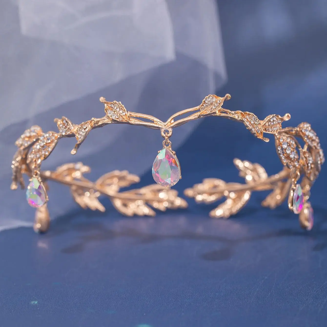 Hair Accessories Bridal Hair Accessories Crown Headband Vintage Crown Leaves Waterdrop Pendent Tiara Wedding Hairband Rhinestone Party Princess Elf Hairdress Jewelry