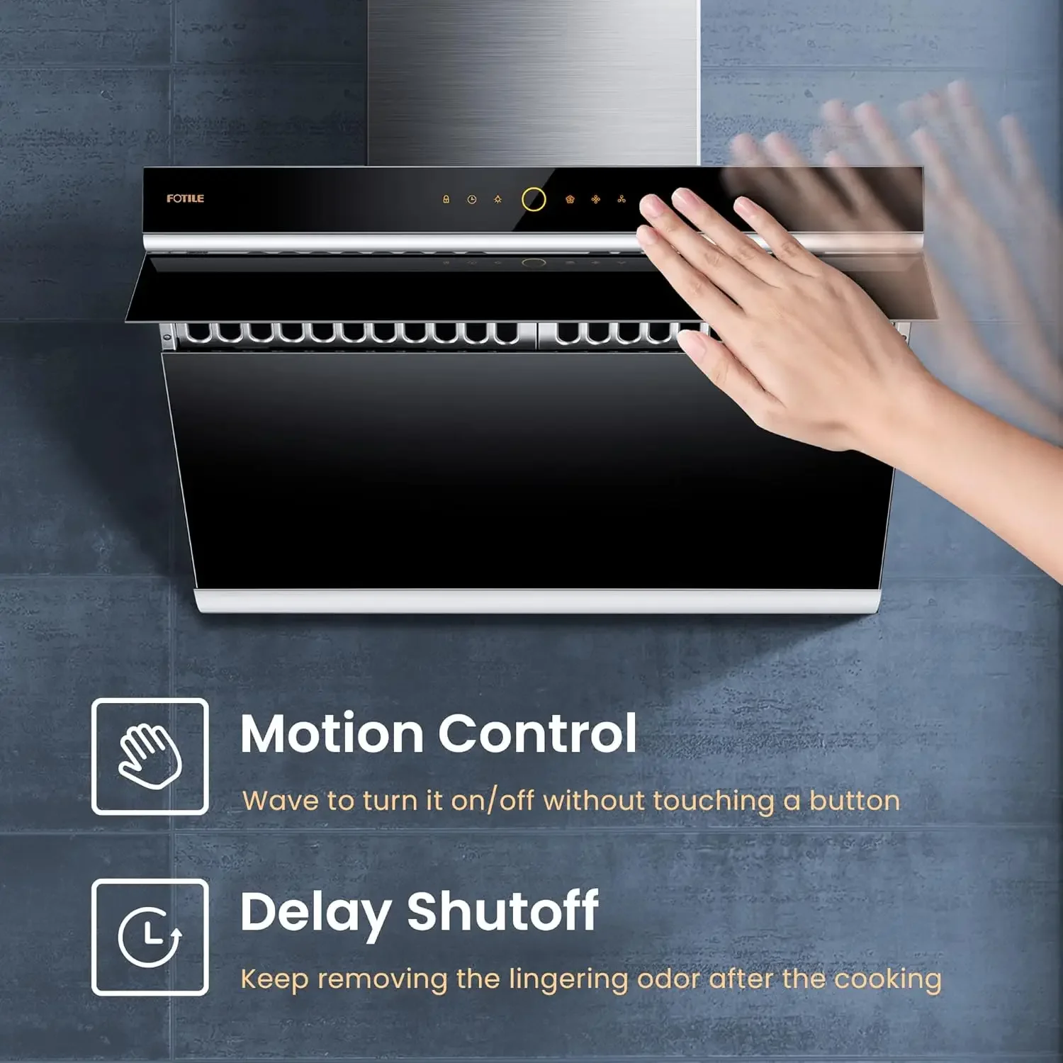 JQG7505 30” UnderCabinet or WallMount Range Hood Dual DCMotor Slant Vent Design Hands Free On and Off ouchscreen wit 2