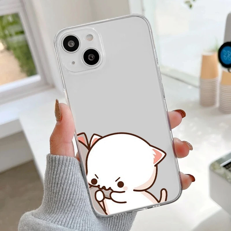 Cartoon Peach Mochi Cat Couple Soft Transparent Phone Case