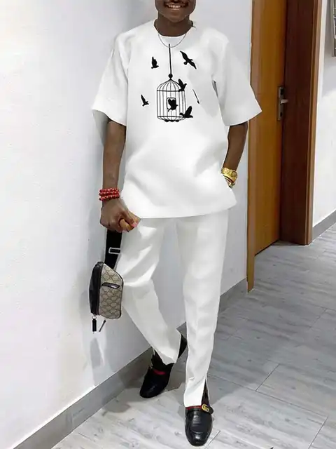 Shebu O-neck Half Sleeve Dashiki Outfit