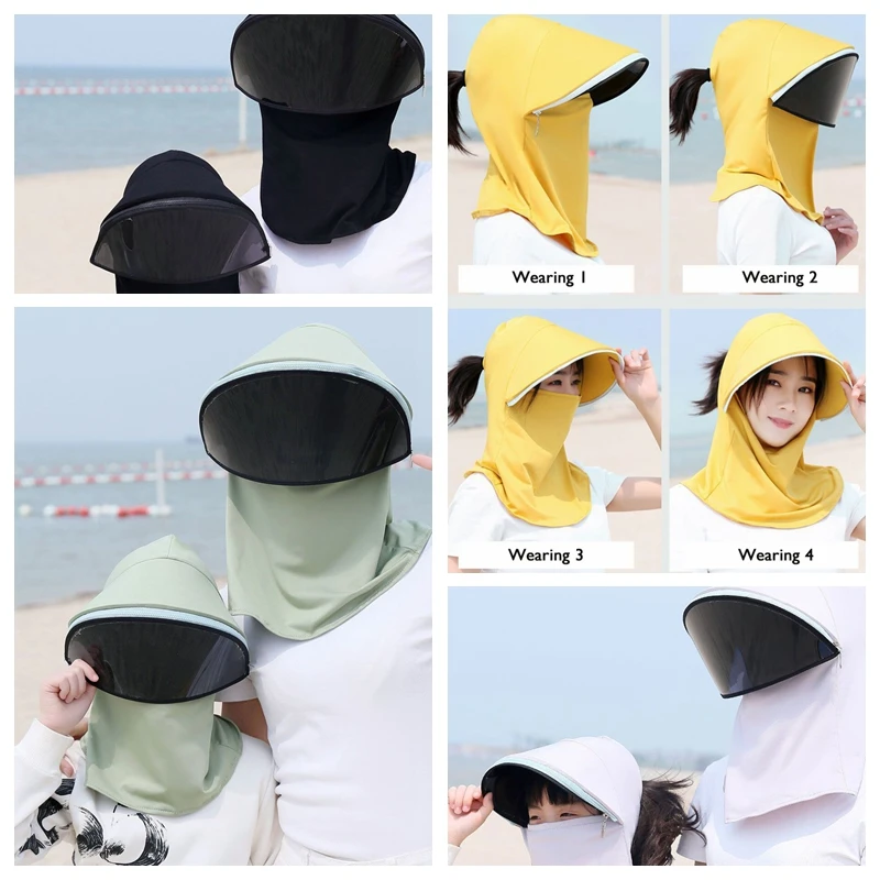 Anti-UV Beach Caps Full Face Cover Extended Brims Sun Hat Women Children Men Sunshade Cycling Camping Hiking Fishing Hat