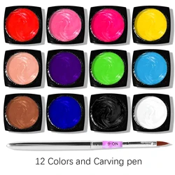 3D Embossment Carving Gel for Nail Art - UV Plasticine for DIY Nails Painting (12 Colors Set)