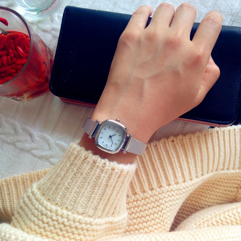 

Fashion Watches for Women Square Dial Steel Mesh Simple Casual Ladies Wrist Watch Clock Gift Womens Relojes Para Mujer