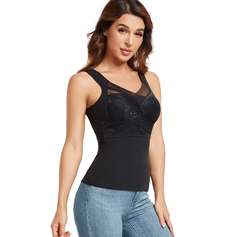 Camiseta sin mangas térmica para mujer, ropa interior cálida para clima frío, chaleco con sujetador incorporado, camisola de encaje, Tops suaves debajo de la ropa
