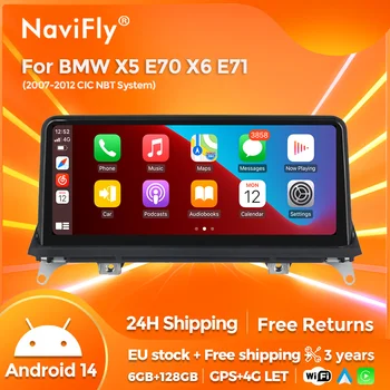 NaviFly-reproductor Multimedia de vídeo para BMW, autorradio estéreo 4G con Android 14, sistema CIC CCC, navegación CarPlay, para BMW X5, E70, X6, E71, 2007-2012 1