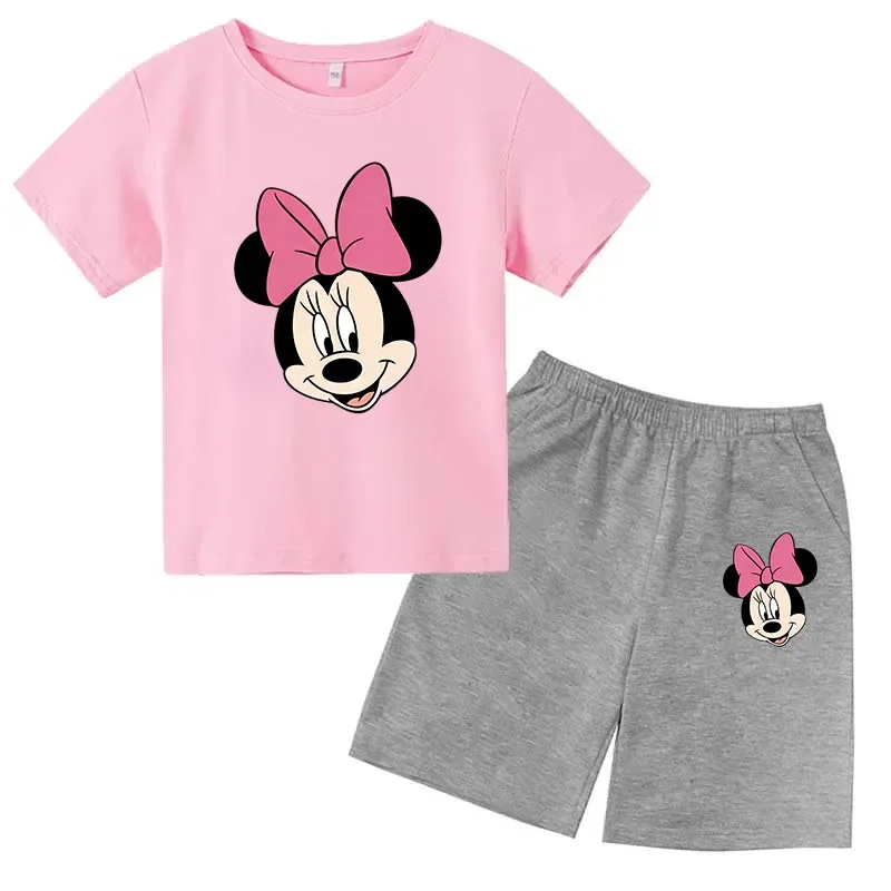 thumbnail image 1 of Conjunto de camisetas y pantalones cortos de verano con estampado de Mickey para niños y adolescentes de 2 a 14 años, camisetas informales de manga corta y cuello redondo, 2 piezas, 1 of 5