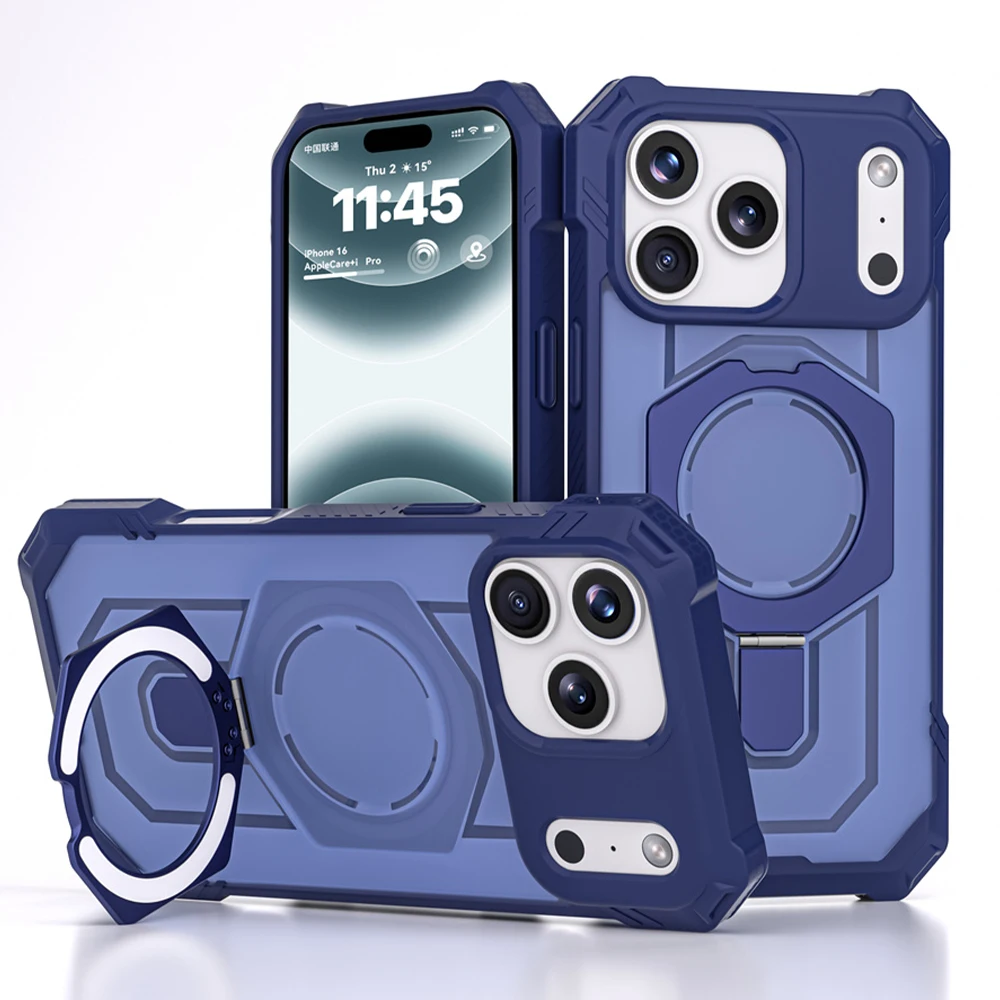 Rugged Magnetic Armor Fold Stand Phone Case with Wireless Charging and Corner Protection