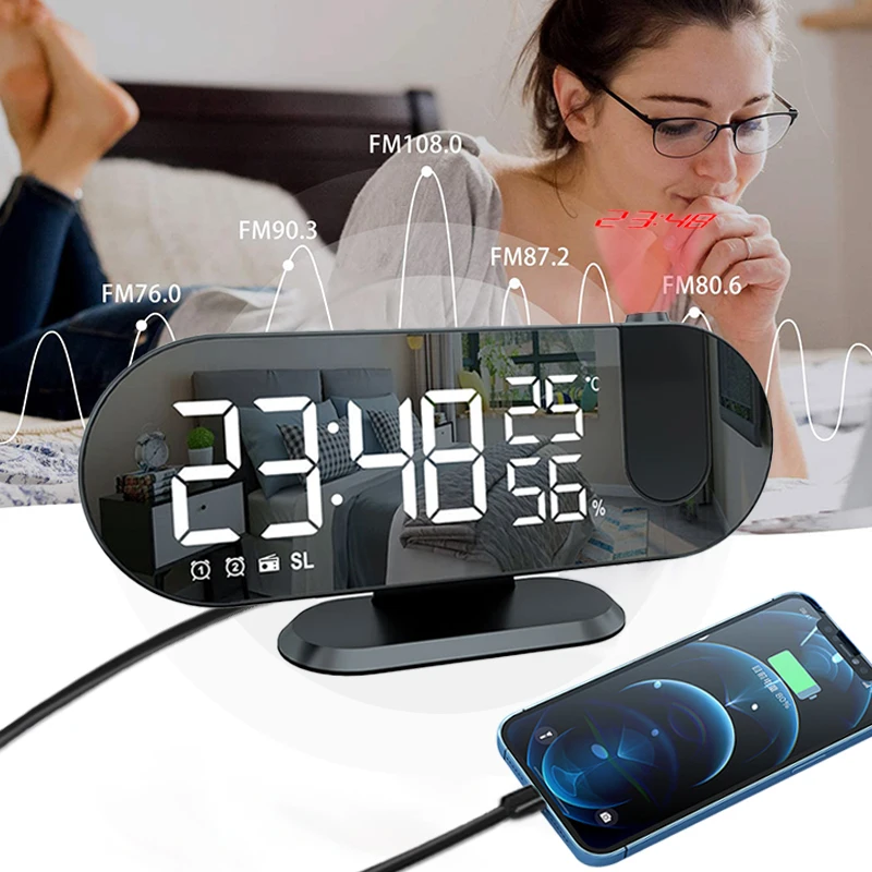 LED Digital Projection Smart Alarm Clock Table Watch Electronic Desktop
