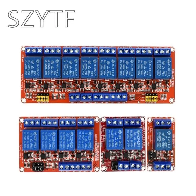 thumbnail image 1 of Placa de módulo de relé de 1, 2, 4 y 8 canales, 5 V, 12 V y 24 V, con soporte para optoacoplador, disparador de nivel alto y bajo para Arduino, 1 of 4