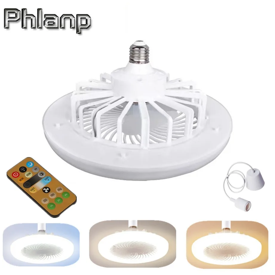 30w Ceiling Fan With Lighting Lamp E27 Converter Base With Remote Control 3-color light For Bedroom Living Home Led Lamp Fan smart light bulb switch 6a 220v pir induction infrared motion sensor e27 led lamp base holder socket adapter converter