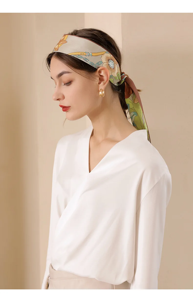 2022 Spring New Print floral Small Scarf  Women Handle Bag Ribbons Brand Fashion Head Scarf Small Long Skinny Scarves Headbands