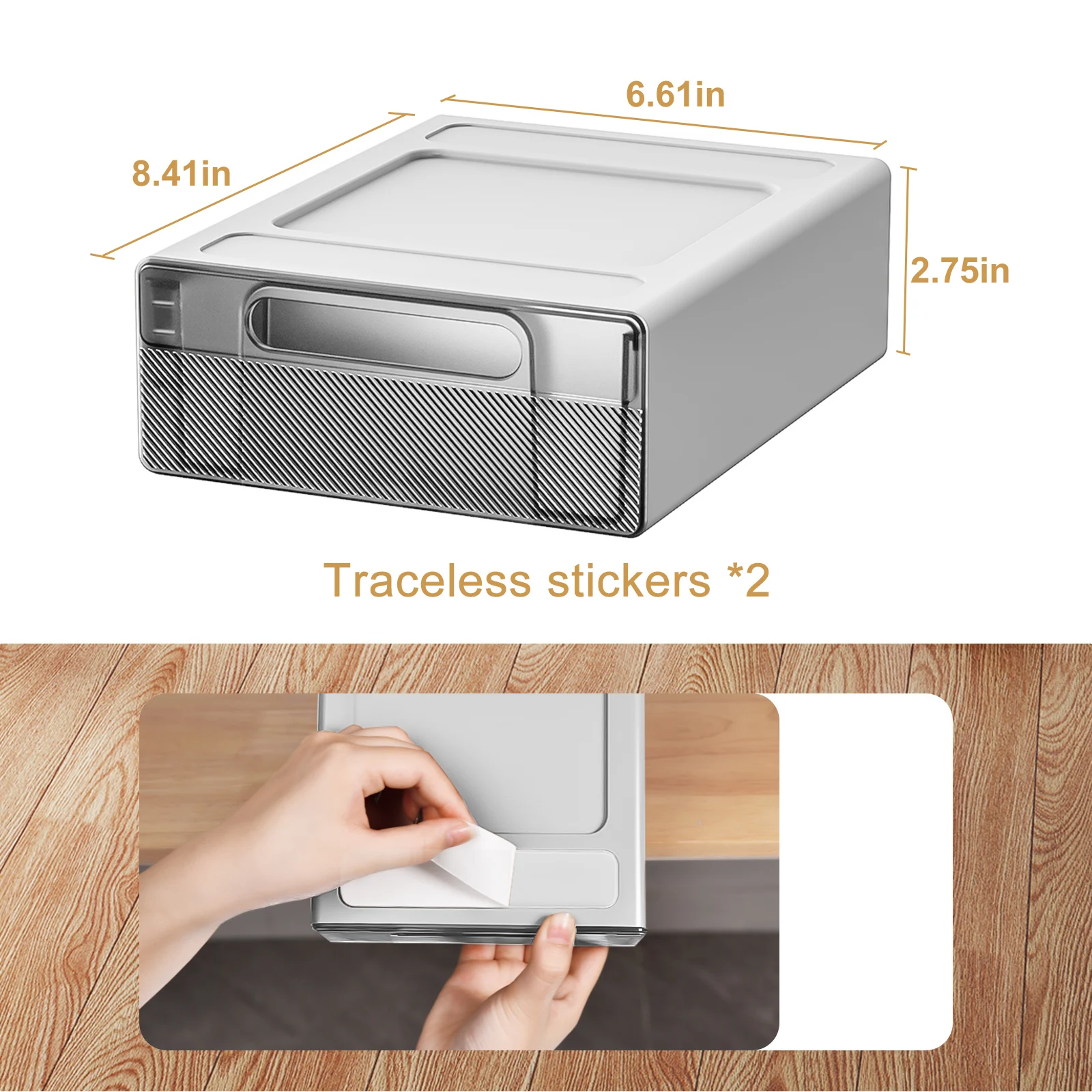 Eary Under Desk Drawer Organizer No-Punch Strong Sticky Under Table Hidden Storage Box with Induction Night Light Grocery Storage, storage drawer boxes