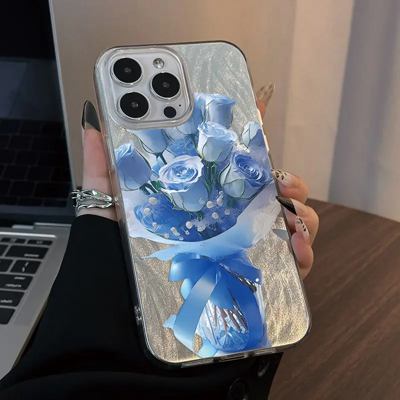 Artistic Clear Phone Case with Red Rose Floral Design and Retro Botanical Print