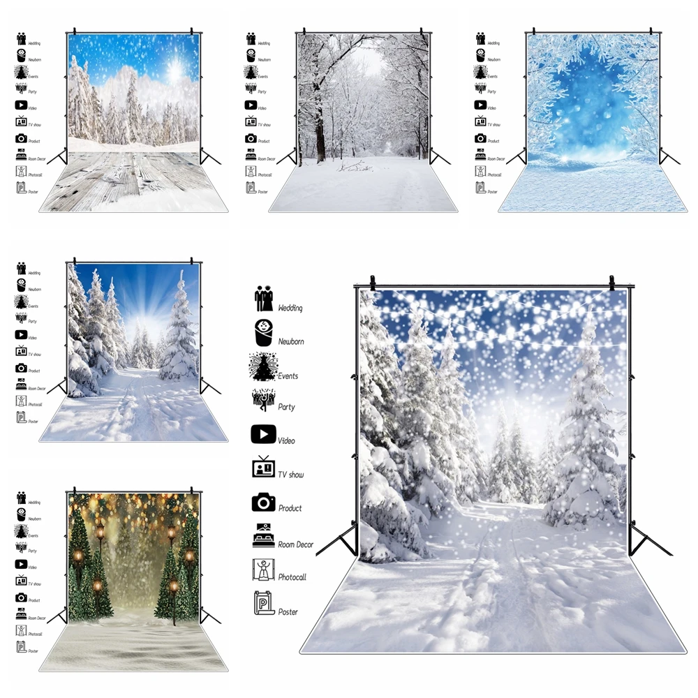 Photo backdrop Winter Forest Backdrop Photography Snow Scenery Snowflake Natural Landscape Christmas Baby Portrait Backgound Photo Studio