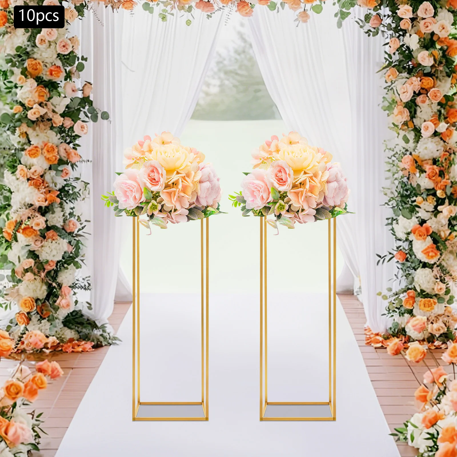 10-Pack Gold Flower Stand Set Modern Rectangle Display Stands Cake Dessert Table 60/80cm for Wedding Centerpiece Party Decor