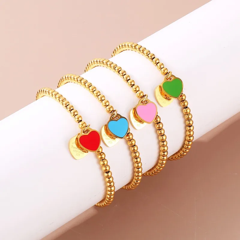 Pulseras de acero inoxidable para mujer, cadena de bolas, pulsera colorida de amor para mujer, color dorado, plateado, oro rosa, Victoria's Secret
