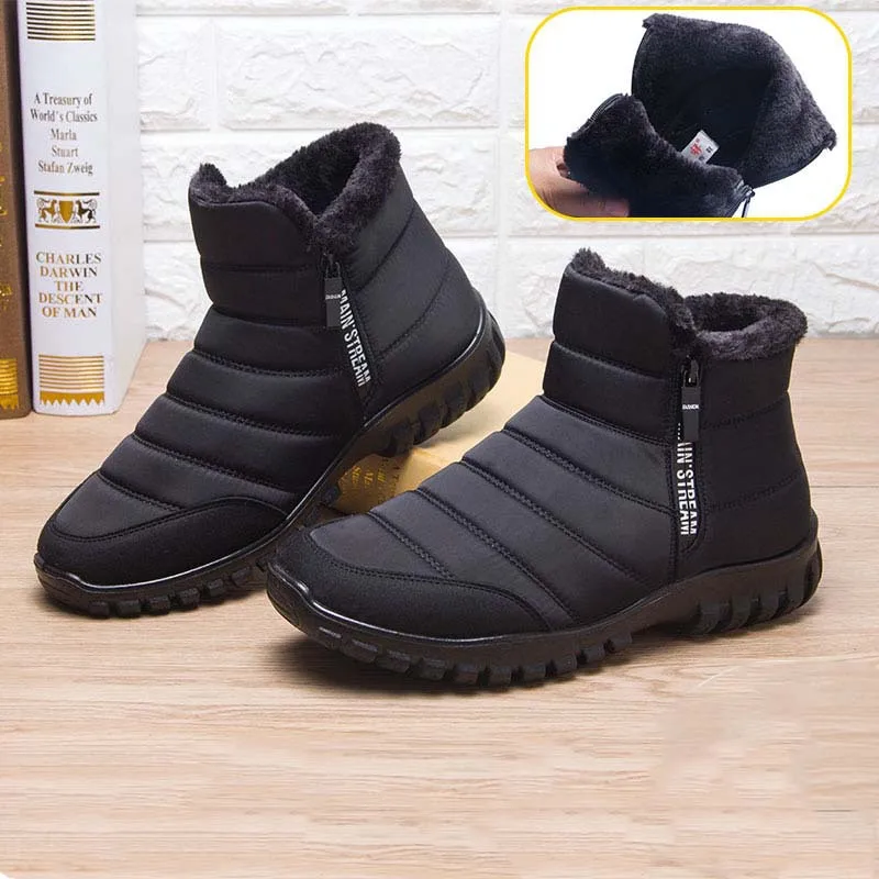 

Men's Waterproof Warm Cotton Zipper Snow Ankle Boots Winter Warm Slip On Thick Plush Booties Snow Boots Winter Shoes Anti-Slip