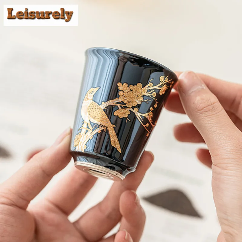 50ml High End 999 Gilded Silver Teacup Wedding Eyebrow Straight Tube Cup Single Master's Mug Small Drinking Kung Fu Tea Set Gift
