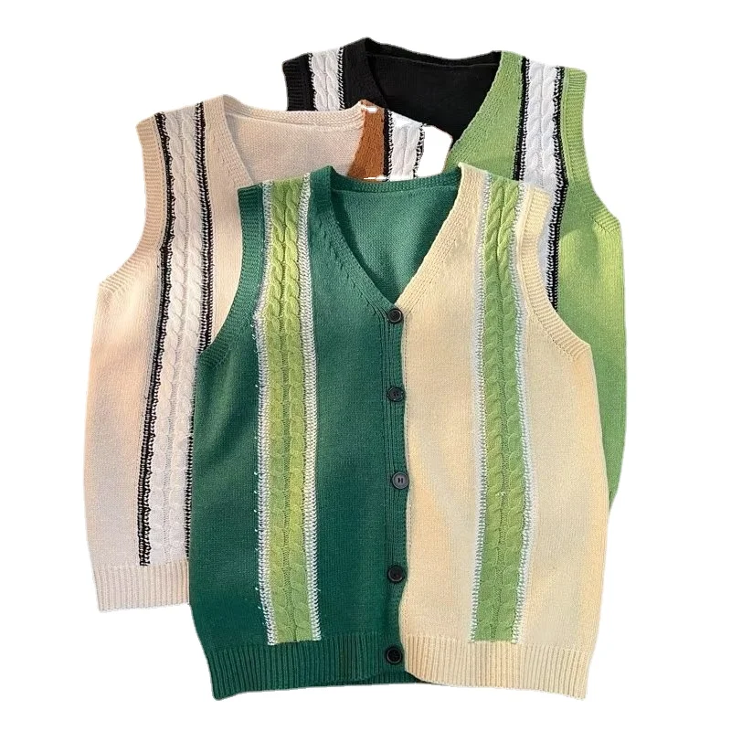 EBAIHUI Men Casual Vest Simple Color Block Design Male Camisole Sleeveless Tank Top Spring Autumn Loose Vintage Knitted Cardigan