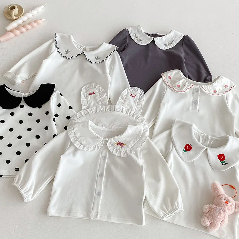 Cotton Baby Girls Autumn Undershirts with Embroidery