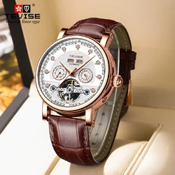 TEVISE Automatic Mechanical watch for man Business Casual stainless steel Leather wristwatch luminous waterproof
