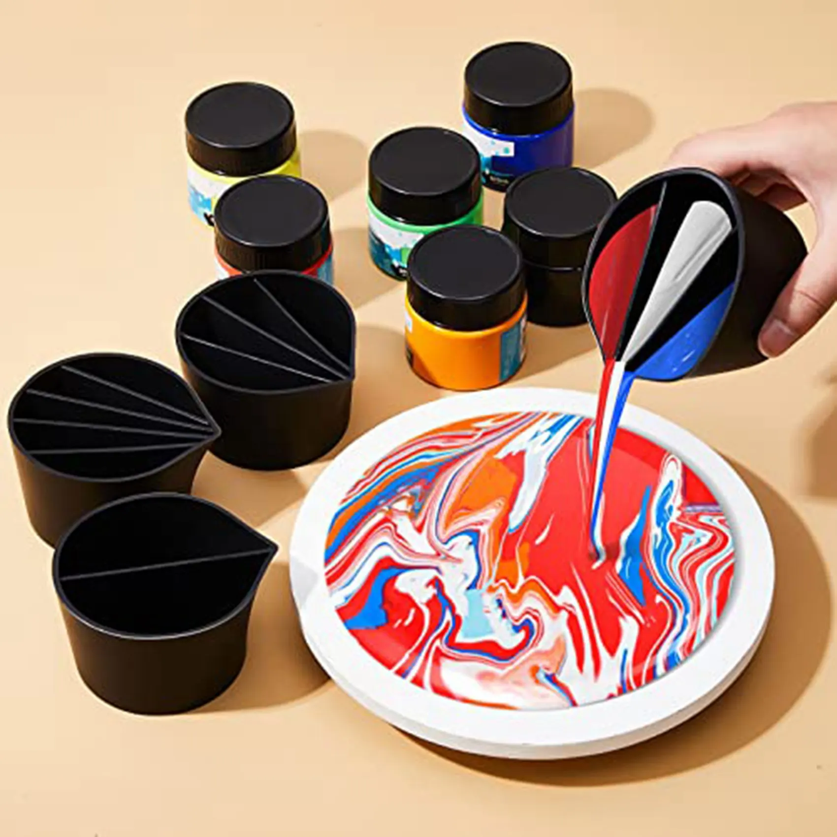 페인트 붓기용 분할 컵, 실리콘 붓기 컵 번들, 멀티 채널 페인트 붓기 도구, DIY 공예 송진, 1 세트