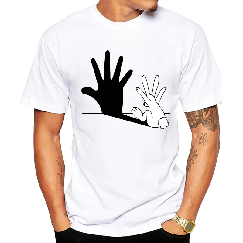 

Модная забавная Мужская футболка с принтом кроличьих рук и теней, хипстерские футболки с короткими рукавами, повседневные футболки, базовая футболка