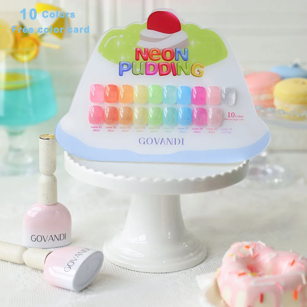 ฤดูใบไม้ผลิฤดูร้อน 10pcs Ice Cream GEL เล็บชุด Soak Off โปร่งใส Glitter สี UV LED เคลือบเล็บ Candy GEL 1
