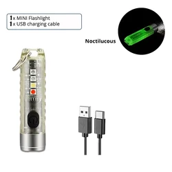 Compact USB Rechargeable Keychain Flashlight - Powerful Outdoor Torch with COB LED, Emergency Red and Blue Light, and Magnetic Tail (Set B)