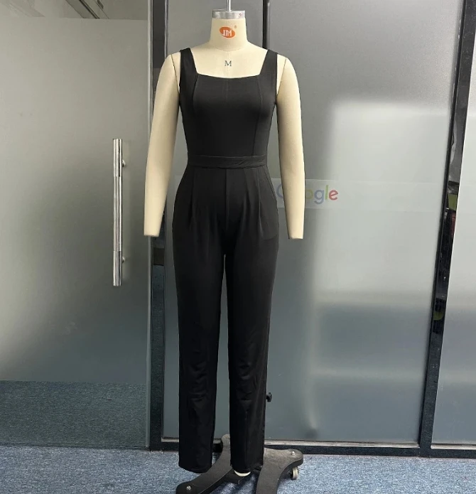 Hot Selling 2024 Spring Summer Women's Jumpsuit Fashion Solid Color Round Neck Sleeveless High Waist Slim Fit Style Jumpsuit