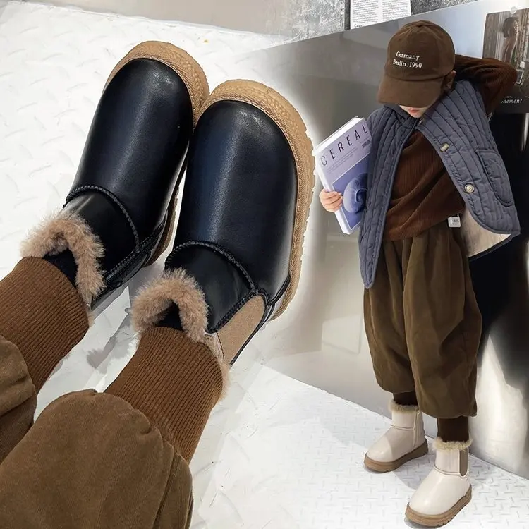 Kids Snow Boots Cotton Shoes Girls Winter Plush New Children Thick Fluffy Warm Fashion Boys Thermal Boots Soft Anti-skid Ins Hot children boots