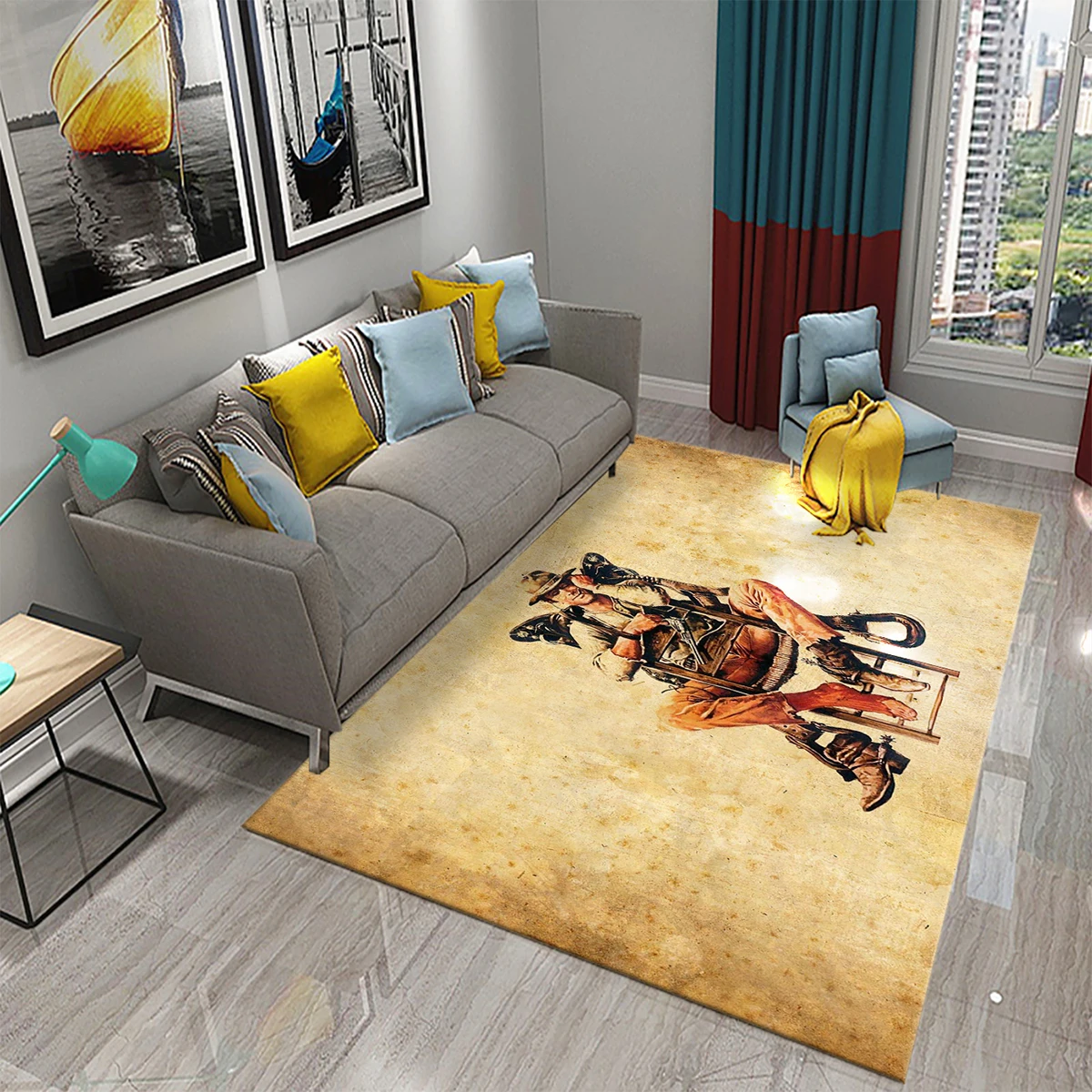 Western Cowboy Carpet Sunset Horse Retro Art Rugs for Kitchen Bathroom Non-slip Area Rug Living Room Bedroom Decor Floor Carpet