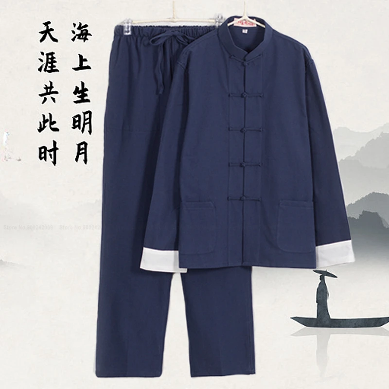 

Traditional Chinese Style Men Cotton Linen Tops Pants Hanfu Tang Suit Kung Fu Tai Chi Uniform Oriental Fashion Clothing Sets