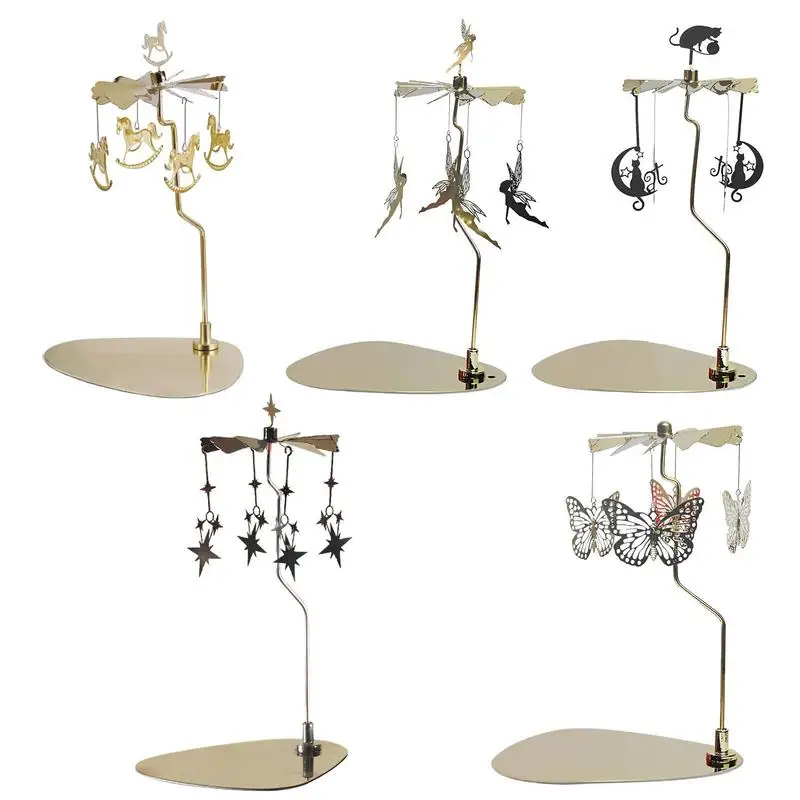 Candle Holders Candlestick Rotating Spin Carousel Tea Light Candle Holder Aromatherapy Wind Chime Candle Holder Wedding Home Decoration