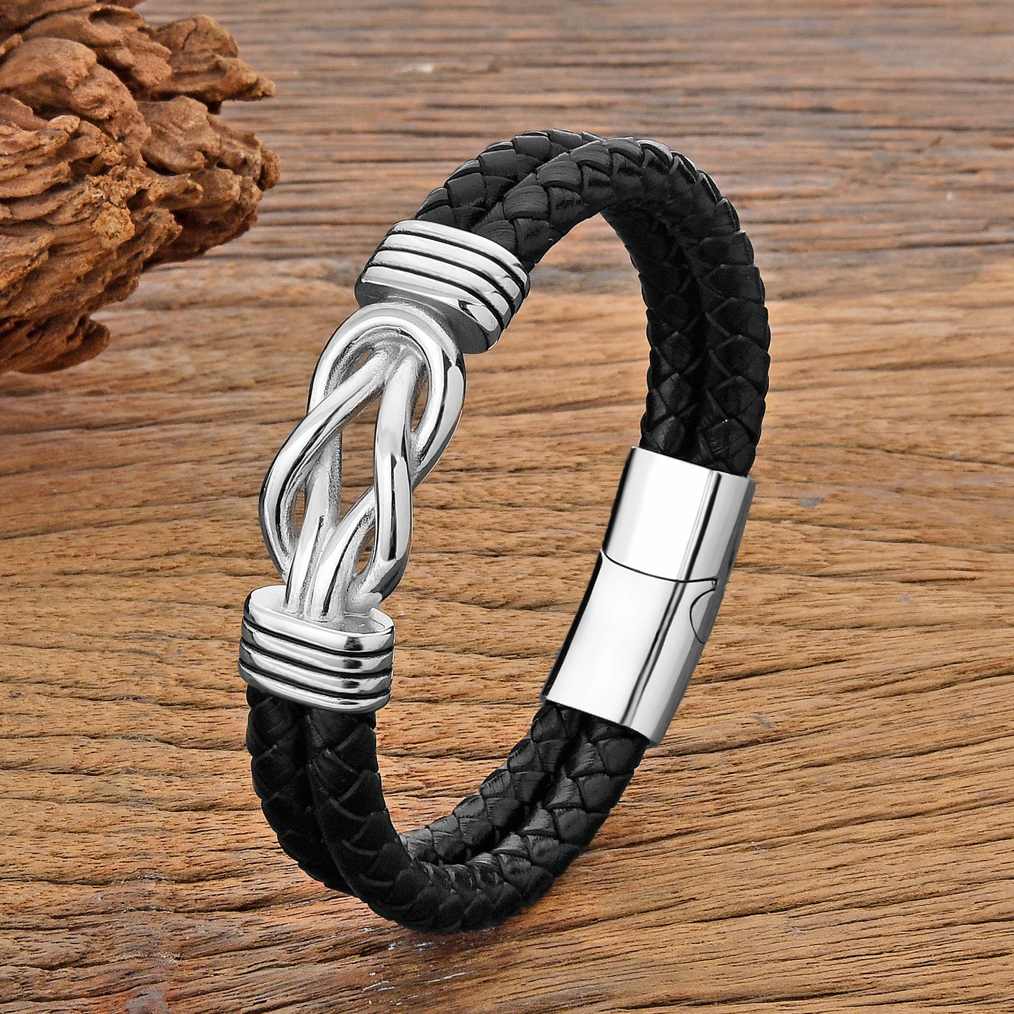 Punk Retro Stainless Steel Mens Bracelets Metal Braided Winding High Quality Leather Bangles for Women Unisex Couple Jewelry