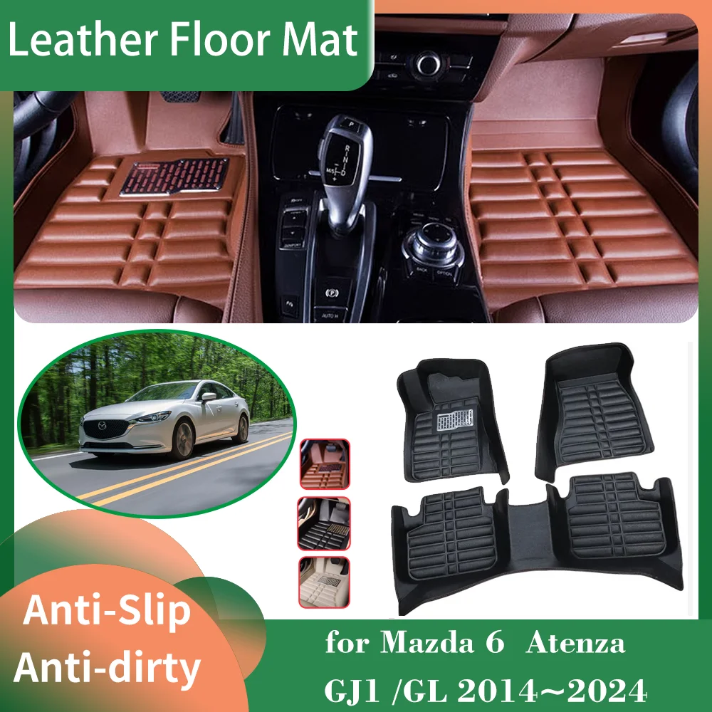 

Car Leather Floor Mat for Mazda 6 Atenza GJ1 /GL 2014~2024 2015 Foot Interior Liner Waterproof Carpet Pad Custom Rug Accessories