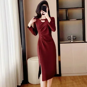 Abito leggero di lusso di fascia alta da donna in autunno Abito dimagrante e che copre la pancia con chiusura in vita di nuovo stile 1