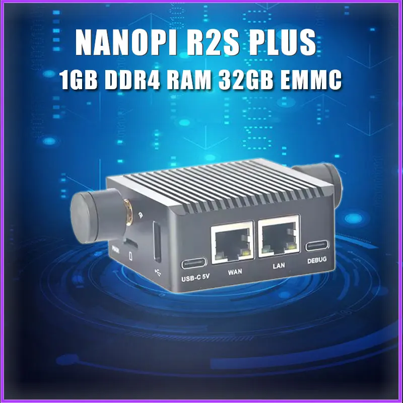 

NanoPi R2S Plus Rockchip RK3328 Quad-core A53 SoC 1GB RAM 32GB eMMC Supports U-boot, Ubuntu-Core, OpenWrt