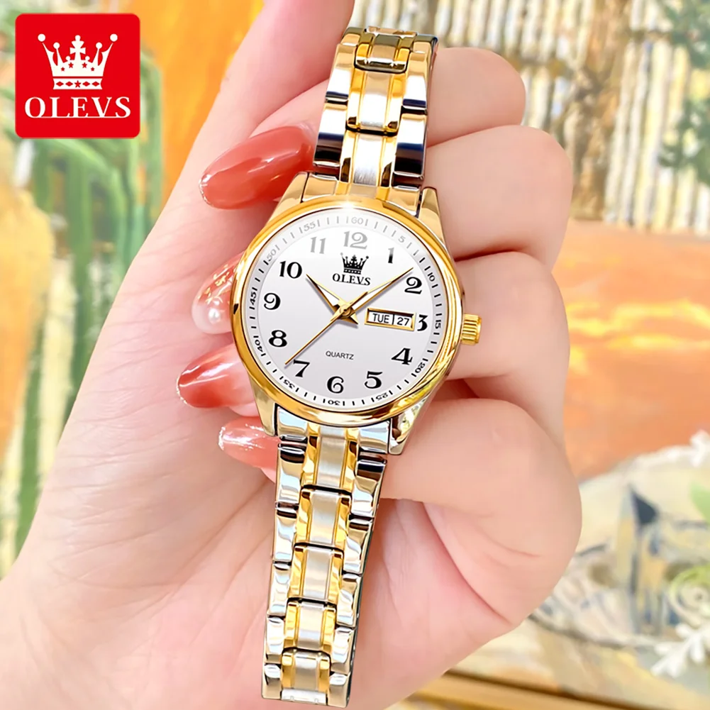 OLEVS Luxury Quartz Watch for Women Stainless Steel Watch Luminous Waterproof Week Date Elegant Dress Ladies Wristwatch 5567 5