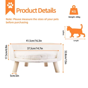 Luxury Cat Bed Soft Warm Plush Fabric Pet Nesting Chair Bed Stool Wood Legs with Cushion Pad Washable Waterproof for Small Pets 6
